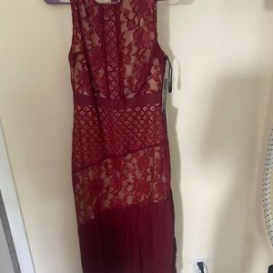 Burgundy Lace with cream midi